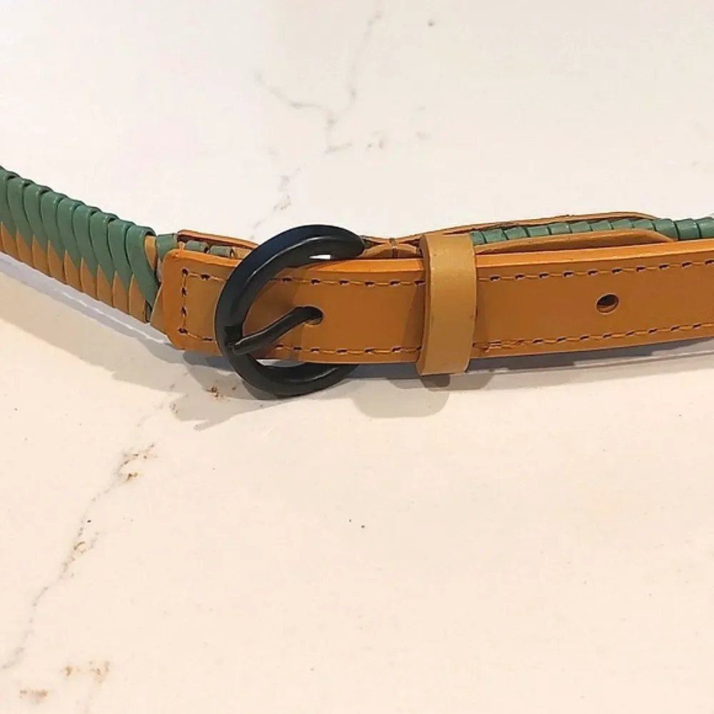 Women's 2-Tone Woven Belt Size XL Natural and Mint NWT
